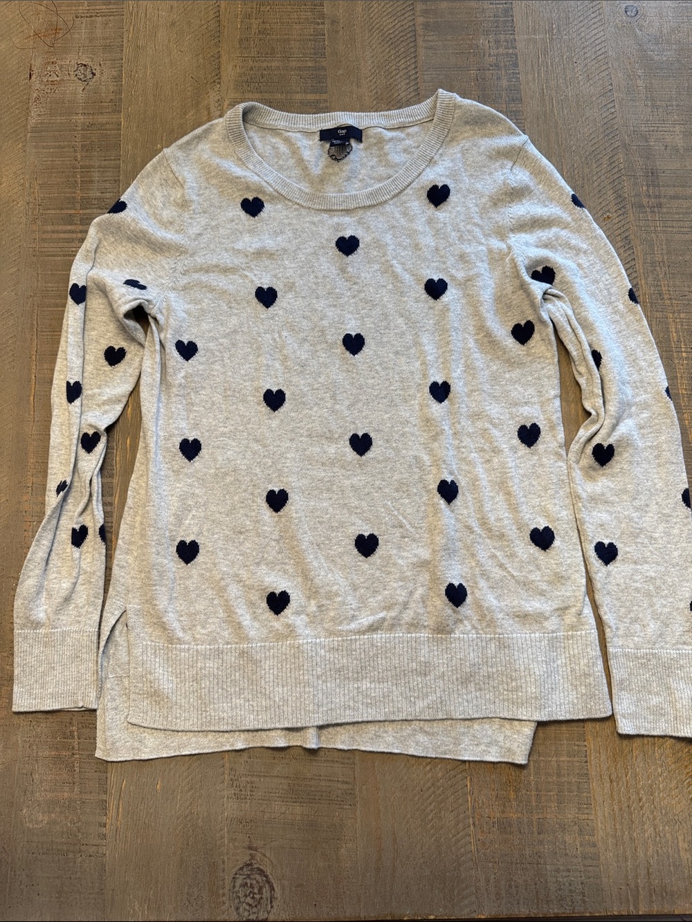 GAP Light Gray Sweater with Navy Heart Pattern